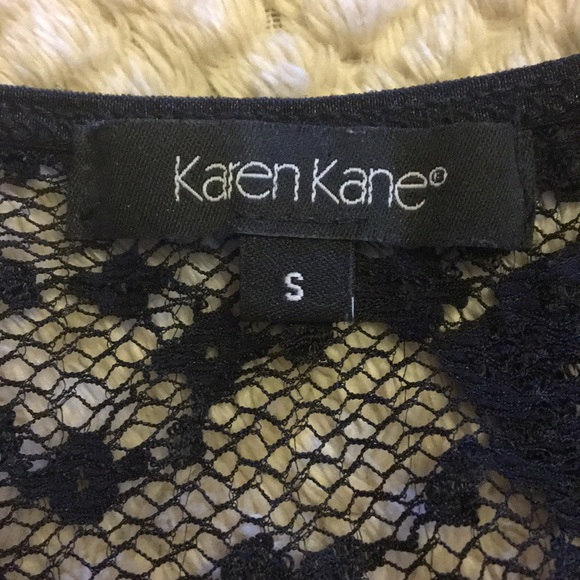 Black V neck, knot front lace long sleeve top - Picture 4 of 5